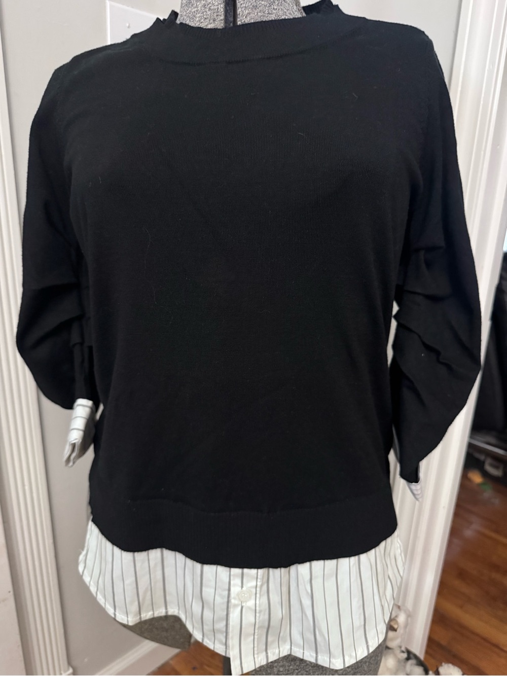 Women’s Black Layered Sweater with Faux Shirt Hem by J’envie Small